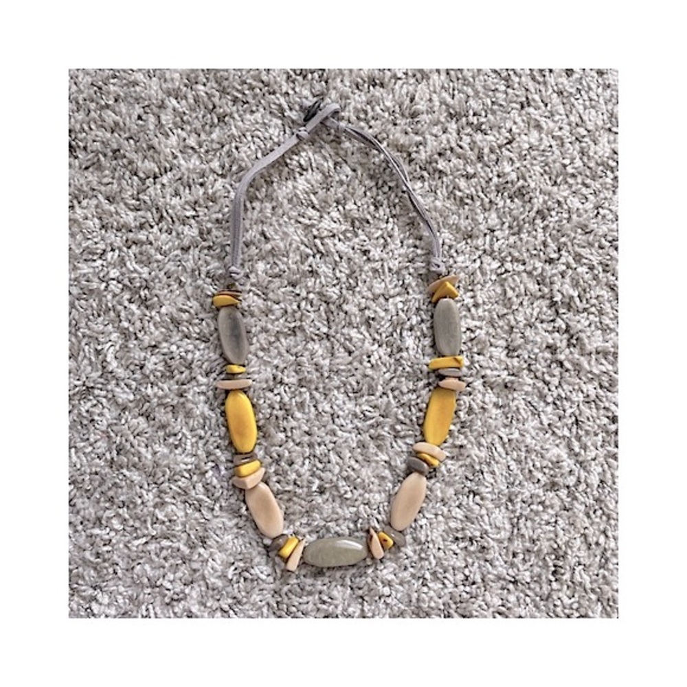 2/$12 Leather Cord Stone Necklace - Grey / Yellow